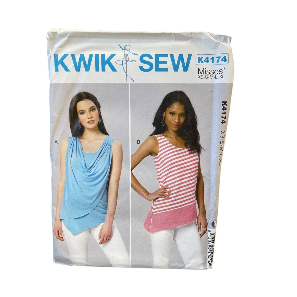 KWIK SEW Sewing Pattern Misses XS-XL Tops K4174 Sleeveless Knit Draped Hem